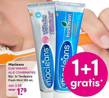 Aanbiedingen Macleans 2x tandpasta fresh mint - Macleans - Geldig van 19/09/2016 tot 02/10/2016 bij da