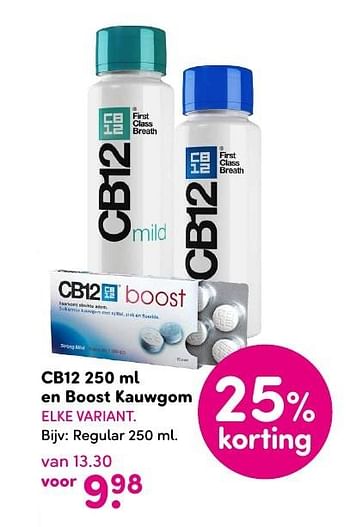 Aanbiedingen Cb12 en boost kauwgom regular - CB12 - Geldig van 19/09/2016 tot 02/10/2016 bij da