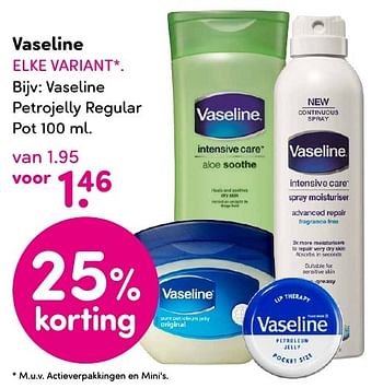 Aanbiedingen Vaseline petrojelly regular - Vaseline  - Geldig van 19/09/2016 tot 02/10/2016 bij da