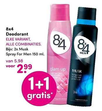 Aanbiedingen 8x4 deodorant 2x musk spray for men - 8x4 - Geldig van 19/09/2016 tot 02/10/2016 bij da