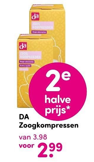 Aanbiedingen Da zoogkompressen - Huismerk - da - Geldig van 19/09/2016 tot 02/10/2016 bij da