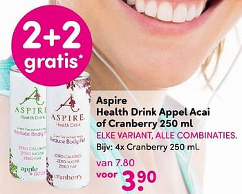 Aanbiedingen Aspire health drink appel acai of cranberry - Aspire - Geldig van 19/09/2016 tot 02/10/2016 bij da