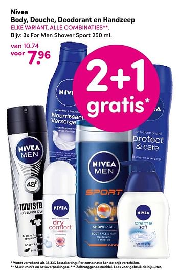 Aanbiedingen Nivea 3x for men shower sport - Nivea - Geldig van 19/09/2016 tot 02/10/2016 bij da