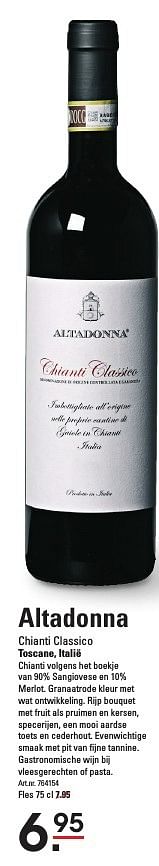 Aanbiedingen Altadonna chianti classico toscane, italië - Rode wijnen - Geldig van 15/09/2016 tot 03/10/2016 bij Sligro