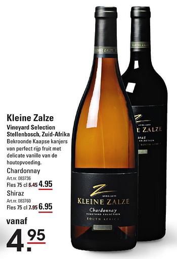 Aanbiedingen Kleine zalze vineyard selection stellenbosch, zuid-afrika chardonnay - Witte wijnen - Geldig van 15/09/2016 tot 03/10/2016 bij Sligro