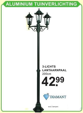 Aanbiedingen Aluminium tuinverlichting 3-lichts lantaarnpaal - Diamant - Geldig van 26/09/2016 tot 15/10/2016 bij Van Cranenbroek