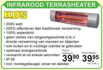 Aanbiedingen Kos infrarood terrasheater - Kos - Geldig van 26/09/2016 tot 15/10/2016 bij Van Cranenbroek