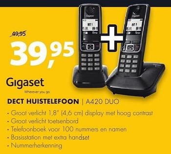 Aanbiedingen Gigaset dect huistelefoon a420 duo - Gigaset - Geldig van 26/09/2016 tot 02/10/2016 bij Expert