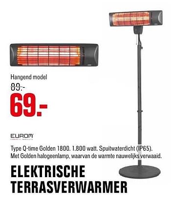 Aanbiedingen Eurom elektrische terrasverwarmer q-time golden 1800 - Eurom - Geldig van 26/09/2016 tot 02/10/2016 bij Multimate