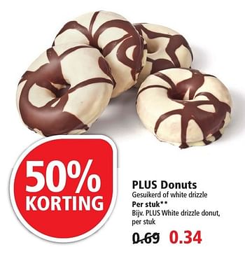 Aanbiedingen Plus white drizzle donut - Huismerk - Plus - Geldig van 25/09/2016 tot 01/10/2016 bij Plus