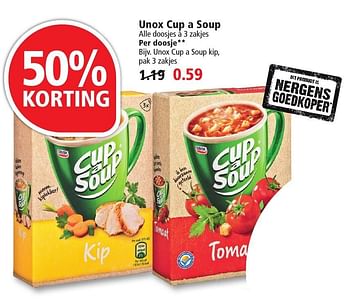 Aanbiedingen Unox cup a soup kip - Unox - Geldig van 25/09/2016 tot 01/10/2016 bij Plus