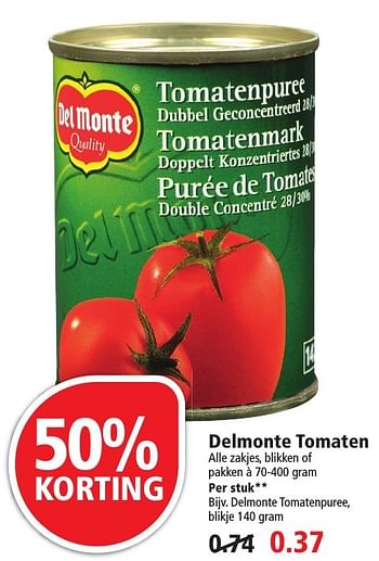 Aanbiedingen Delmonte tomatenpuree, blikje - Delmonte - Geldig van 25/09/2016 tot 01/10/2016 bij Plus