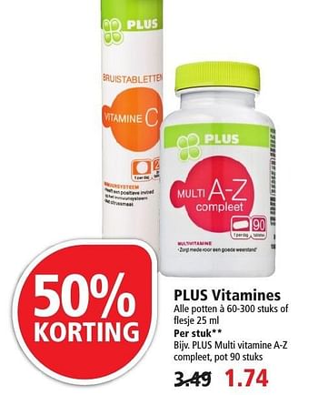 Aanbiedingen Plus multi vitamine a-z compleet - Huismerk - Plus - Geldig van 25/09/2016 tot 01/10/2016 bij Plus