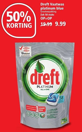 Aanbiedingen Dreft vaatwas platinum blue - Dreft - Geldig van 25/09/2016 tot 01/10/2016 bij Plus