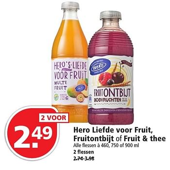 Aanbiedingen Hero liefde voor fruit, fruitontbijt of fruit + thee - Hero - Geldig van 25/09/2016 tot 01/10/2016 bij Plus