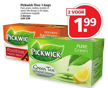 Aanbiedingen Pickwick thee fruit, groen, rooibos, kruiden of spices - Pickwick - Geldig van 25/09/2016 tot 01/10/2016 bij Plus