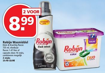 Aanbiedingen Robijn wasmiddel klein + krachtig flacon - Robijn - Geldig van 25/09/2016 tot 01/10/2016 bij Plus