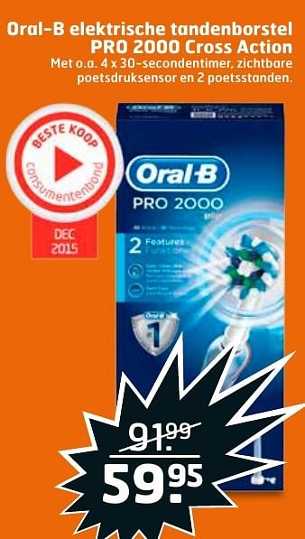 Aanbiedingen Oral-b elektrische tandenborstel pro 2000 cross action - Oral-B - Geldig van 20/09/2016 tot 02/10/2016 bij Trekpleister