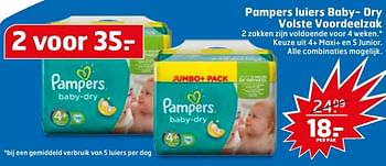 Aanbiedingen Pampers luiers baby- dry volste voordeelzak - Pampers - Geldig van 20/09/2016 tot 02/10/2016 bij Trekpleister