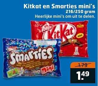 Aanbiedingen Kitkat en smarties mini`s - Nestlé - Geldig van 20/09/2016 tot 02/10/2016 bij Trekpleister