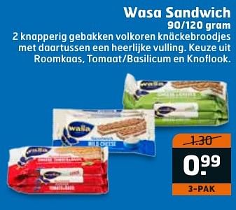 Aanbiedingen Wasa sandwich - Wasa - Geldig van 20/09/2016 tot 02/10/2016 bij Trekpleister