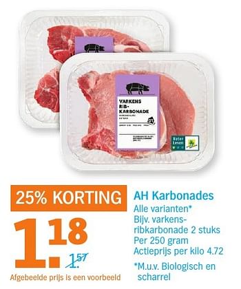 Aanbiedingen Ah karbonades varkensribkarbonade - Huismerk - Albert Heijn - Geldig van 26/09/2016 tot 02/10/2016 bij Albert Heijn