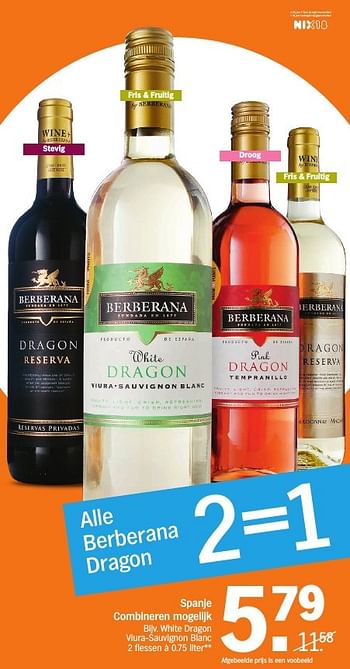 Aanbiedingen White dragon viura-sauvignon blanc - Witte wijnen - Geldig van 26/09/2016 tot 02/10/2016 bij Albert Heijn