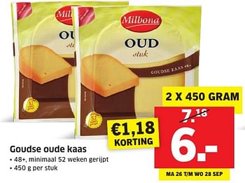 Aanbiedingen Goudse oude kaas - Milbona - Geldig van 26/09/2016 tot 02/10/2016 bij Lidl