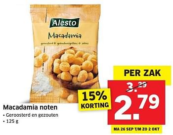 Aanbiedingen Macadamia noten - Alesto - Geldig van 26/09/2016 tot 02/10/2016 bij Lidl