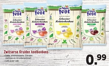 Aanbiedingen Zwitserse kruiden keelbonbons - Alpen Fest - Geldig van 26/09/2016 tot 02/10/2016 bij Lidl