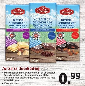 Aanbiedingen Zwitserse chocoladereep - Alpengut - Geldig van 26/09/2016 tot 02/10/2016 bij Lidl