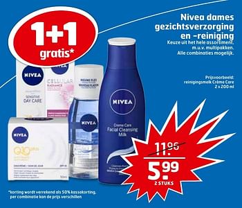 Aanbiedingen Nivea reinigingsmelk crème care - Nivea - Geldig van 27/09/2016 tot 02/10/2016 bij Trekpleister