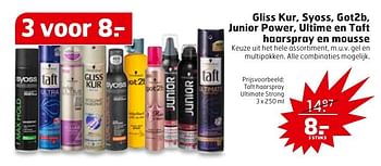 Aanbiedingen Taft haarspray ultimate strong - Schwartzkopf - Geldig van 27/09/2016 tot 02/10/2016 bij Trekpleister