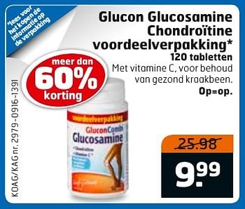 Aanbiedingen Glucon glucosamine chondroïtine voordeelverpakking - Huismerk - Trekpleister - Geldig van 27/09/2016 tot 02/10/2016 bij Trekpleister