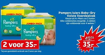 Aanbiedingen Pampers luiers baby-dry volste voordeelzak - Pampers - Geldig van 27/09/2016 tot 02/10/2016 bij Trekpleister