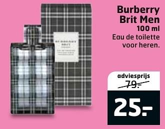 Aanbiedingen Burberry brit men 100 ml - Burberry Brit - Geldig van 27/09/2016 tot 02/10/2016 bij Trekpleister