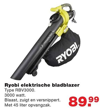 Aanbiedingen Ryobi elektrische bladblazer rbv3000 - Ryobi - Geldig van 26/09/2016 tot 02/10/2016 bij Praxis