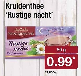 Aanbiedingen Kruidenthee rustige nacht - Westminster - Geldig van 28/09/2016 tot 04/10/2016 bij Aldi