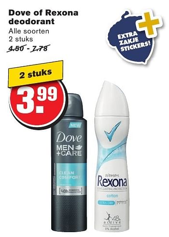 Aanbiedingen Dove of rexona deodorant - Dove - Geldig van 28/09/2016 tot 04/10/2016 bij Hoogvliet