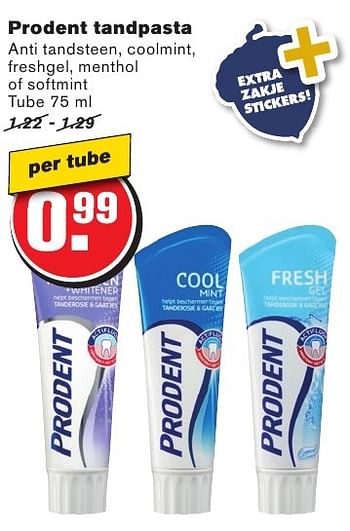 Aanbiedingen Prodent tandpasta - Prodent - Geldig van 28/09/2016 tot 04/10/2016 bij Hoogvliet