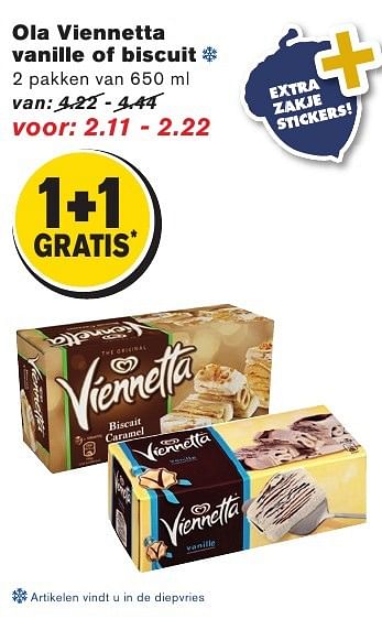 Aanbiedingen Ola viennetta vanille of biscuit - Ola - Geldig van 28/09/2016 tot 04/10/2016 bij Hoogvliet