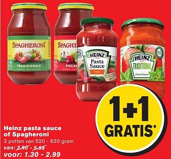 Aanbiedingen Heinz pasta sauce of spagheroni - Heinz - Geldig van 28/09/2016 tot 04/10/2016 bij Hoogvliet