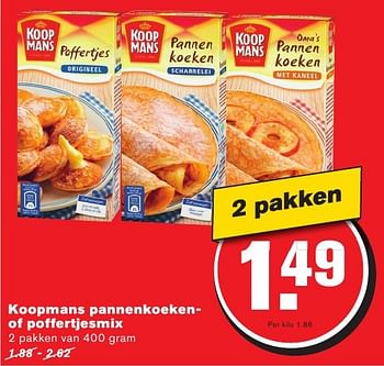 Aanbiedingen Koopmans pannenkoeken- of poffertjesmix - Koopmans - Geldig van 28/09/2016 tot 04/10/2016 bij Hoogvliet