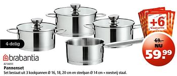 Aanbiedingen Pannenset - Brabantia - Geldig van 26/09/2016 tot 05/10/2016 bij Marskramer