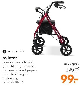 Aanbiedingen Rollator - Vitility - Geldig van 28/09/2016 tot 05/10/2016 bij Blokker