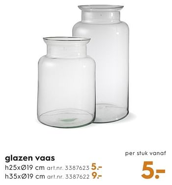 Aanbiedingen Glazen vaas - Huismerk - Blokker - Geldig van 28/09/2016 tot 05/10/2016 bij Blokker