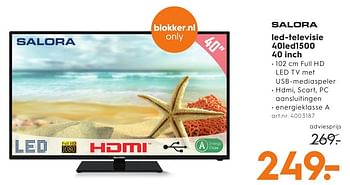 Aanbiedingen Salora led-televisie 40led1500 40 inch - Salora - Geldig van 01/10/2016 tot 05/10/2016 bij Blokker