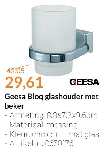 Aanbiedingen Geesa bloq glashouder met beker - Geesa - Geldig van 01/10/2016 tot 31/10/2016 bij Sanitairwinkel