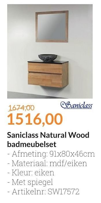 Aanbiedingen Saniclass natural wood badmeubelset - Saniclass - Geldig van 01/10/2016 tot 31/10/2016 bij Sanitairwinkel