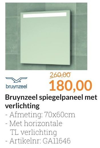 Aanbiedingen Bruynzeel spiegelpaneel met verlichting - Bruynzeel - Geldig van 01/10/2016 tot 31/10/2016 bij Sanitairwinkel